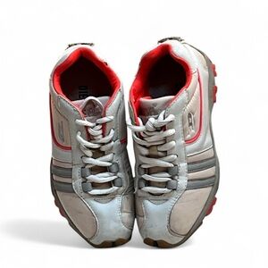 Diesel Women's White and Salmon Pink Sneakers y2k vtg